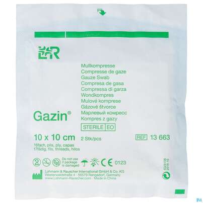 Mullkompressen Gazin Baumw.17faedig Steril 16fach 10x10cm 2st, A-Nr.: 2570144 - 01