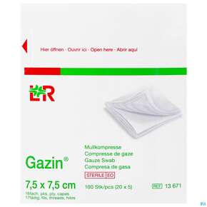 Mullkompressen Gazin Baumw.17faedig Steril 16fach 7,5x7,5cm 20x5 100st, A-Nr.: 2384795 - 01