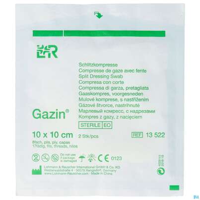 Schlitzkompressen Gazin 17faedig Steril 8fach 10x 10cm 2st, A-Nr.: 2575242 - 01