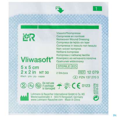 Vlieskompressen Vliwasoft 6fach Steril 5x 5cm 2st, A-Nr.: 1372703 - 02