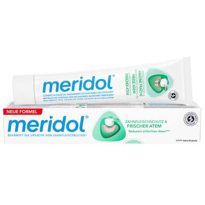 Sie sehen eine Packung meridol® Zahnfleischschutz & Frischer Atem Zahncreme, Produktbild: 01 meridol® Zahnfleischschutz & Frischer Atem Zahncreme, A-Nr.: 5457448 - 01