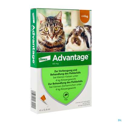 Advantage lösung Z Auftragen Auf D.haut F Katzen U Zierkaninchen 40mg Kl.0,4ml Bis 4kg 4st, A-Nr.: 4472285 - 02