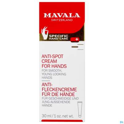 Sie sehen eine Packung Mavalia Handcreme Antiflecken 30ml, Produktbild: 01 Mavalia Handcreme Antiflecken 30ml, A-Nr.: 3650402 - 01