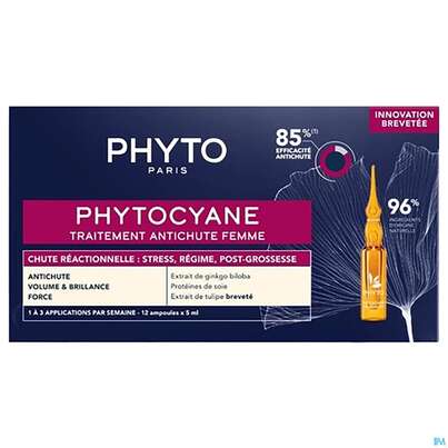 Sie sehen eine Packung Phyto Cyane Frauen 12x 5ml Reactional 60ml, Produktbild: 01 Phyto Cyane Frauen 12x 5ml Reactional 60ml, A-Nr.: 5222389 - 01