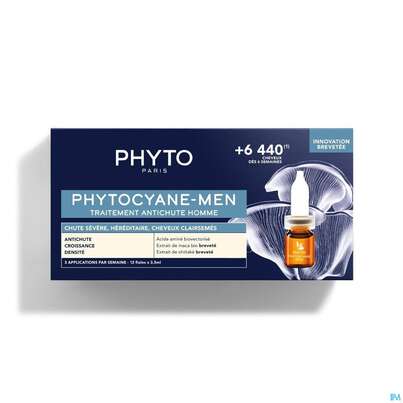 Sie sehen eine Packung Phyto Cyane Men Progressive 12x3,5ml 42ml, Produktbild: 01 Phyto Cyane Men Progressive 12x3,5ml 42ml, A-Nr.: 5222426 - 01