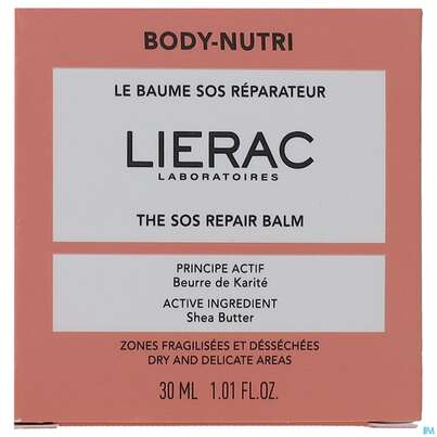 Sie sehen eine Packung Lierac Body-nutri Sos Repairing Balm 30ml, Produktbild: 01 Lierac Body-nutri Sos Repairing Balm 30ml, A-Nr.: 5849763 - 01