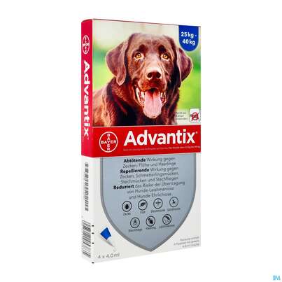 Advantix Spot On F Hunde lösung Z.auftropfen Auf Die Haut Ueber 25kg 4,0ml 4st, A-Nr.: 2454389 - 02