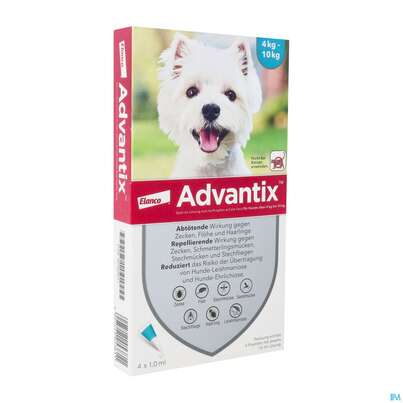 Advantix Spot On F Hunde lösung Z.auftropfen Auf Die Haut Ueber 4-10kg 1,0ml 4st, A-Nr.: 2454366 - 02