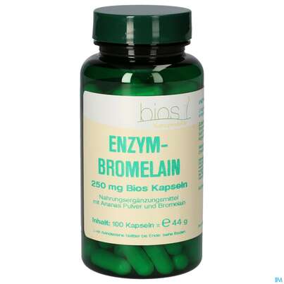 Sie sehen eine Packung Bios Enzym-bromelain 250mg 100 Kapseln, Produktbild: 02 Bios Enzym-bromelain 250mg 100 Kapseln, A-Nr.: 4070167 - 02