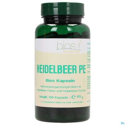 Sie sehen eine Packung Bios Heidelbeer Pulver-extrakt 100 Kapseln, Produktbild: 02 Bios Heidelbeer Pulver-extrakt 100 Kapseln, A-Nr.: 3891531 - 02