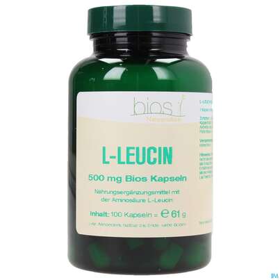 Sie sehen eine Packung Bios l-leucin 500mg 100 Kapseln, Produktbild: 02 Bios l-leucin 500mg 100 Kapseln, A-Nr.: 3892134 - 02