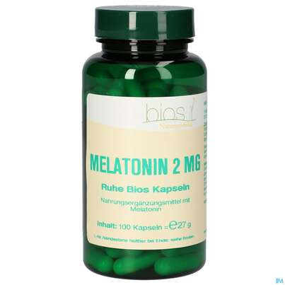 Sie sehen eine Packung Bios Melatonin Ruhe 2mg 100 Kapseln, Produktbild: 02 Bios Melatonin Ruhe 2mg 100 Kapseln, A-Nr.: 4247022 - 02