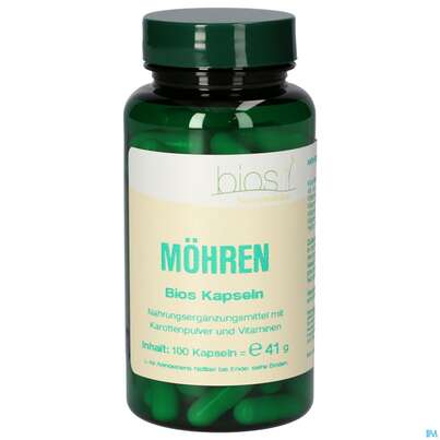 Sie sehen eine Packung Bios Moehren 100 Kapseln, Produktbild: 02 Bios Moehren 100 Kapseln, A-Nr.: 3892536 - 02