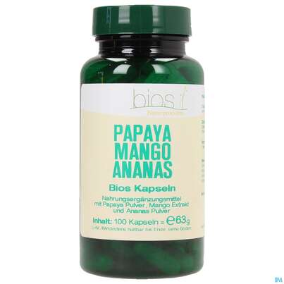 Sie sehen eine Packung Bios Papaya Mango Ananas 100 Kapseln, Produktbild: 02 Bios Papaya Mango Ananas 100 Kapseln, A-Nr.: 4076827 - 02