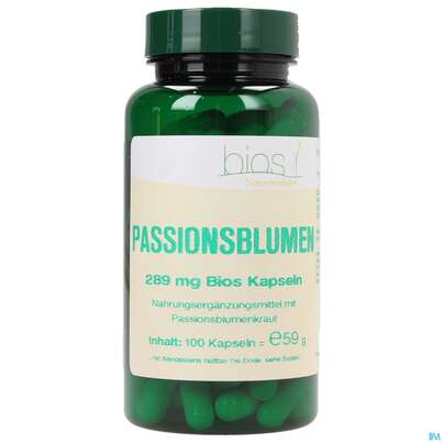 Sie sehen eine Packung Bios Passionsblumen 289mg 100 Kapseln, Produktbild: 01 Bios Passionsblumen 289mg 100 Kapseln, A-Nr.: 3999139 - 01