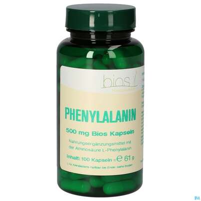 Sie sehen eine Packung Bios Phenylalanin 500mg 100 Kapseln, Produktbild: 01 Bios Phenylalanin 500mg 100 Kapseln, A-Nr.: 4247329 - 01