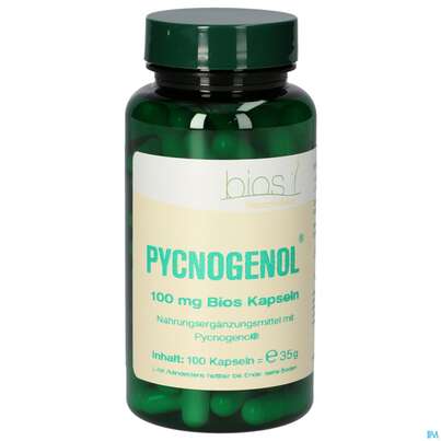 Sie sehen eine Packung Bios Pycnogenol® 100mg 100 Kapseln, Produktbild: 01 Bios Pycnogenol® 100mg 100 Kapseln, A-Nr.: 3892789 - 01