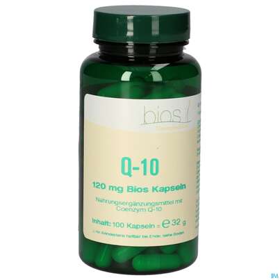 Sie sehen eine Packung Bios Q-10 120mg 100 Kapseln, Produktbild: 01 Bios Q-10 120mg 100 Kapseln, A-Nr.: 3892884 - 01