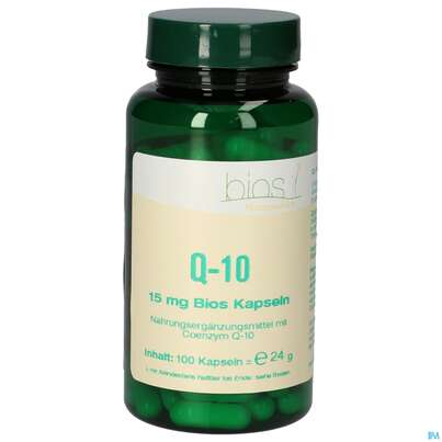Sie sehen eine Packung Bios Q-10 15mg 100 Kapseln, Produktbild: 01 Bios Q-10 15mg 100 Kapseln, A-Nr.: 3892795 - 01
