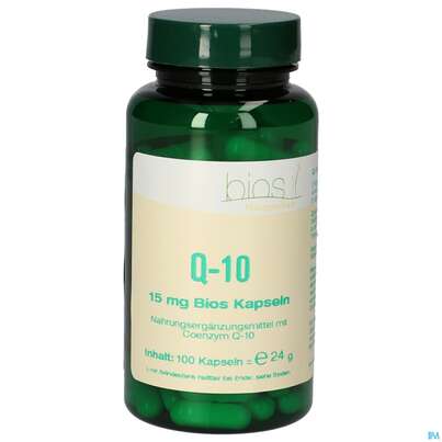 Sie sehen eine Packung Bios Q-10 15mg 100 Kapseln, Produktbild: 02 Bios Q-10 15mg 100 Kapseln, A-Nr.: 3892795 - 02