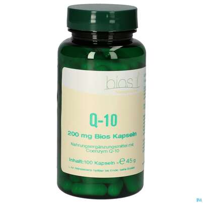 Sie sehen eine Packung Bios Q-10 200mg 100 Kapseln, Produktbild: 01 Bios Q-10 200mg 100 Kapseln, A-Nr.: 3892921 - 01