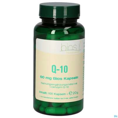 Sie sehen eine Packung Bios Q-10 60mg 100 Kapseln, Produktbild: 01 Bios Q-10 60mg 100 Kapseln, A-Nr.: 3892849 - 01