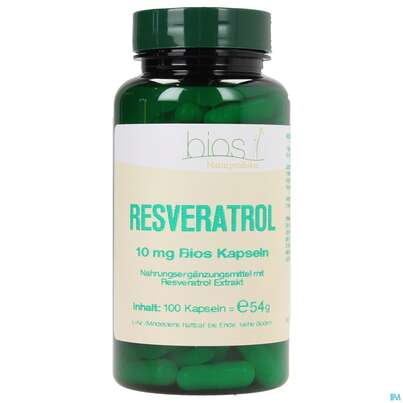 Sie sehen eine Packung Bios Resveratrol 10mg 100 Kapseln, Produktbild: 02 Bios Resveratrol 10mg 100 Kapseln, A-Nr.: 4070204 - 02