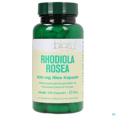 Sie sehen eine Packung Bios Rhodiola Rosea 200mg 100 Kapseln, Produktbild: 02 Bios Rhodiola Rosea 200mg 100 Kapseln, A-Nr.: 3893004 - 02