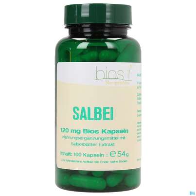 Sie sehen eine Packung Bios Salbei 120mg 100 Kapseln, Produktbild: 01 Bios Salbei 120mg 100 Kapseln, A-Nr.: 3893085 - 01