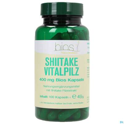 Sie sehen eine Packung Bios Shiitake Vitalpilz 400mg 100 Kapseln, Produktbild: 01 Bios Shiitake Vitalpilz 400mg 100 Kapseln, A-Nr.: 4049210 - 01