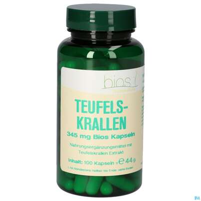 Sie sehen eine Packung Bios Teufelskrallen 345mg N 100 Kapseln, Produktbild: 01 Bios Teufelskrallen 345mg N 100 Kapseln, A-Nr.: 4597041 - 01