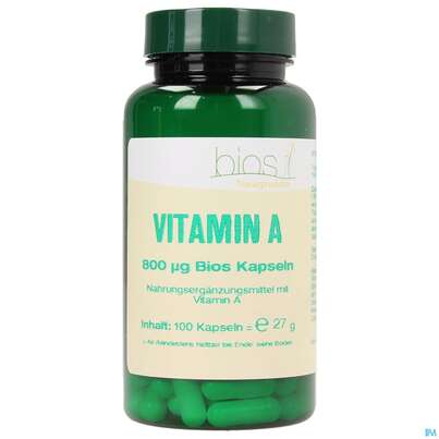 Sie sehen eine Packung Bios Vitamin A 800 µg 100 Kapseln, Produktbild: 01 Bios Vitamin A 800 µg 100 Kapseln, A-Nr.: 3893398 - 01