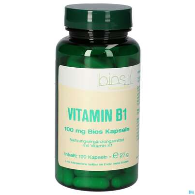 Sie sehen eine Packung Bios Vitamin B1 100mg 100 Kapseln, Produktbild: 02 Bios Vitamin B1 100mg 100 Kapseln, A-Nr.: 5302970 - 02