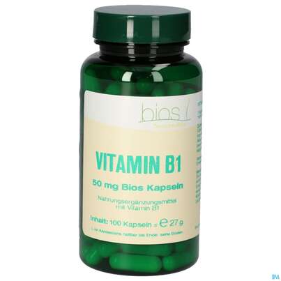 Sie sehen eine Packung Bios Vitamin B1 50mg 100 Kapseln, Produktbild: 01 Bios Vitamin B1 50mg 100 Kapseln, A-Nr.: 5302964 - 01