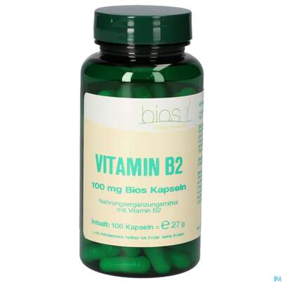 Sie sehen eine Packung Bios Vitamin B2 100mg 100 Kapseln, Produktbild: 01 Bios Vitamin B2 100mg 100 Kapseln, A-Nr.: 5303018 - 01