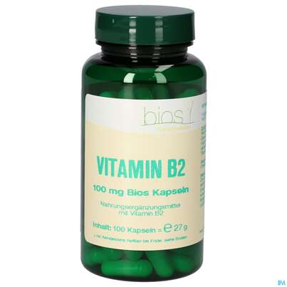 Sie sehen eine Packung Bios Vitamin B2 100mg 100 Kapseln, Produktbild: 02 Bios Vitamin B2 100mg 100 Kapseln, A-Nr.: 5303018 - 02