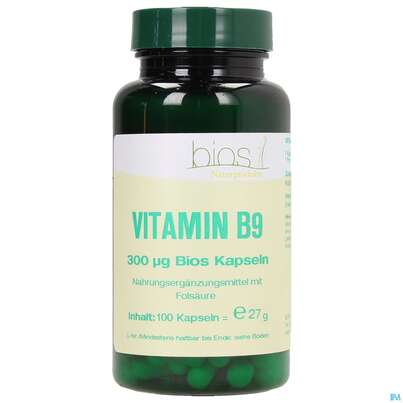 Sie sehen eine Packung Bios Vitamin B9 300 µg 100 Kapseln, Produktbild: 02 Bios Vitamin B9 300 µg 100 Kapseln, A-Nr.: 4246838 - 02