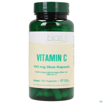 Sie sehen eine Packung Bios Vitamin C 100mg 100 Kapseln, Produktbild: 01 Bios Vitamin C 100mg 100 Kapseln, A-Nr.: 3893530 - 01