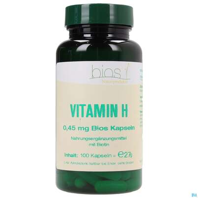 Sie sehen eine Packung Bios Vitamin H 0,45mg 100 Kapseln, Produktbild: 01 Bios Vitamin H 0,45mg 100 Kapseln, A-Nr.: 3999174 - 01