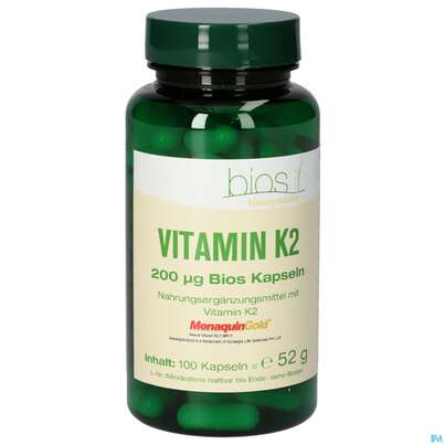 Sie sehen eine Packung Bios Vitamin K2 200mcg 100 Kapseln, Produktbild: 02 Bios Vitamin K2 200mcg 100 Kapseln, A-Nr.: 5303024 - 02