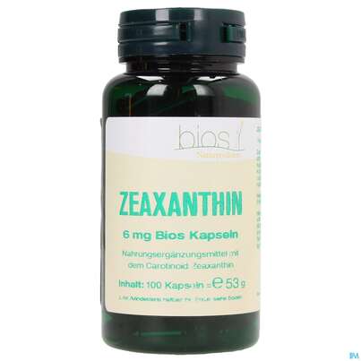 Sie sehen eine Packung Bios Zeaxanthin 6mg 100 Kapseln, Produktbild: 02 Bios Zeaxanthin 6mg 100 Kapseln, A-Nr.: 3893659 - 02