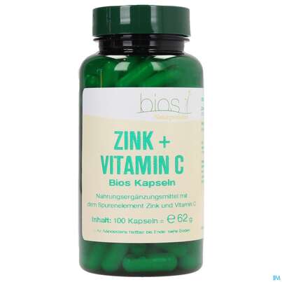 Sie sehen eine Packung Bios Zink + Vitamin C 100 Kapseln, Produktbild: 01 Bios Zink + Vitamin C 100 Kapseln, A-Nr.: 3893702 - 01