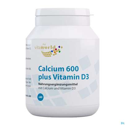 Sie sehen eine Packung Calcium Tabl 600mg Vegan +vit D3 Vita World 60st, Produktbild: 01 Calcium Tabl 600mg Vegan +vit D3 Vita World 60st, A-Nr.: 4836244 - 01
