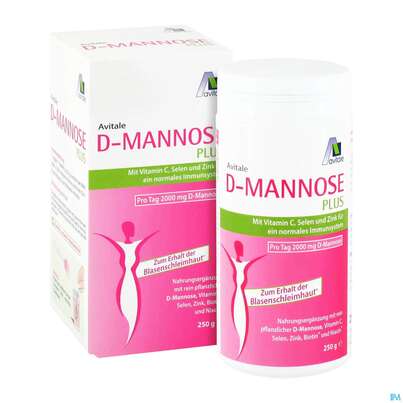 Sie sehen eine Packung D-mannose Pulver 2000mg Plus Dose 250g, Produktbild: 02 D-mannose Pulver 2000mg Plus Dose 250g, A-Nr.: 5296005 - 02