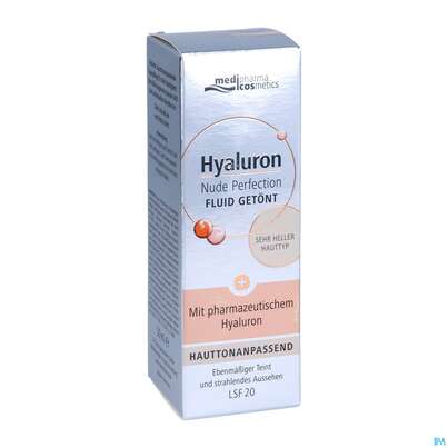 Sie sehen eine Packung Hyaluron Nude Perfection Getoentes Fluid Sehr Heller Typ Lsf20 50ml, Produktbild: 05 Hyaluron Nude Perfection Getoentes Fluid Sehr Heller Typ Lsf20 50ml, A-Nr.: 4914694 - 05