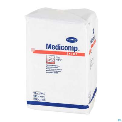 Kompressen Medicomp/extra Vliesstoff 6fach Unsteril 10x 10cm 100st, A-Nr.: 1652101 - 02