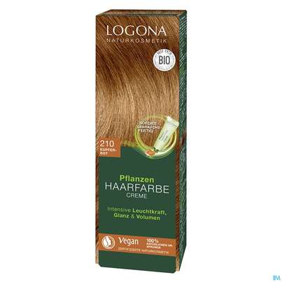 Sie sehen eine Packung Logona Haarpflege Colorcreme 210 Kupferrot 150ml, Produktbild: 01 Logona Haarpflege Colorcreme 210 Kupferrot 150ml, A-Nr.: 5410671 - 01