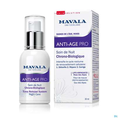 Sie sehen eine Packung Mavala Anti-age Pro Nachtcreme 555.02 30ml, Produktbild: 03 Mavala Anti-age Pro Nachtcreme 555.02 30ml, A-Nr.: 4910466 - 03