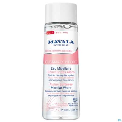 Sie sehen eine Packung Mavala Clean +comf Alpen Mizellenwasser 525.0 200ml, Produktbild: 02 Mavala Clean +comf Alpen Mizellenwasser 525.0 200ml, A-Nr.: 4910791 - 02