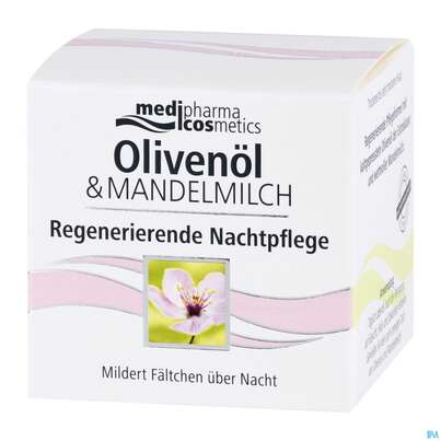 Sie sehen eine Packung Oliven -mandelmilch Nachtpflege Regenerierende 50ml, Produktbild: 04 Oliven -mandelmilch Nachtpflege Regenerierende 50ml, A-Nr.: 3620039 - 04